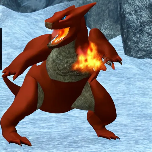 Prompt: Charizard as a character in Skyrim