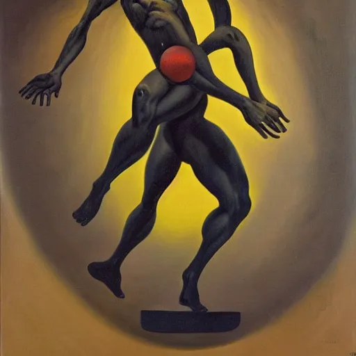 Image similar to a surrealist oil painting of a black man depicted as atlas, struggling to continue carrying the weight of the world, in the style of jean - marquett