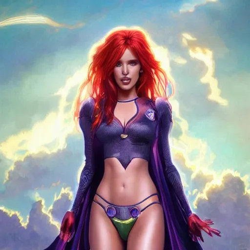 Prompt: ultra realistic illustration, bella thorne as starfire wearing crop top anime, intricate, elegant, highly detailed, digital painting, artstation, concept art, smooth, sharp focus, illustration, art by artgerm and greg rutkowski and alphonse mucha and wlop!