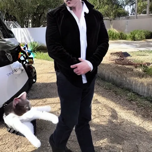 Image similar to elon musk wearing a cat costume