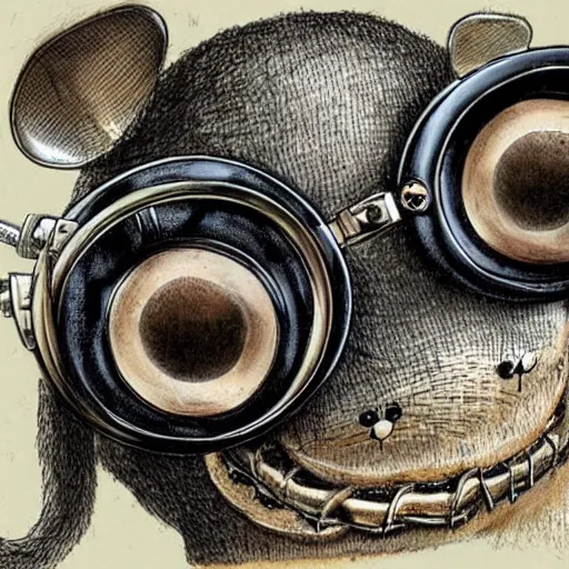 Image similar to a rat with steampunk googles, by ED roth