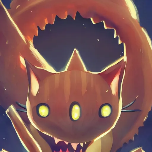 Prompt: scared cat chased by the giant carnivorous sandwich, artstation hq, dark phantasy, stylized, symmetry, modeled lighting, detailed, expressive, created by hayao miyazaki