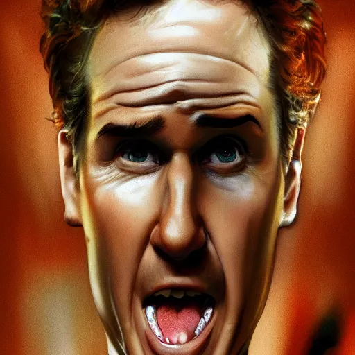 Image similar to will farrell sees a ghost, scared!, grainy, found footage, trending on artstation