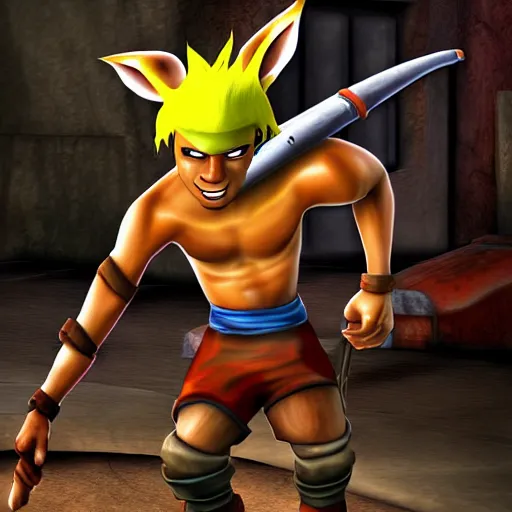 Image similar to carl johnson as a jak and daxter character, jak and daxter screenshot, digital art, ps 2