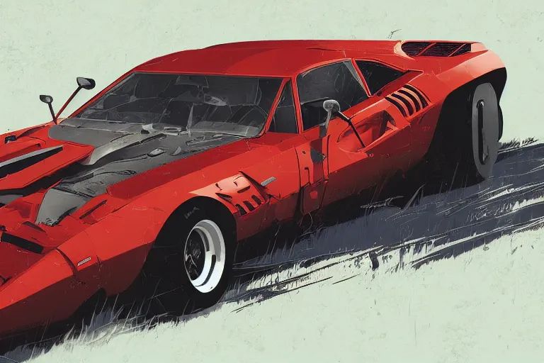 Image similar to digital illustration of mad max's testarossa pursuit special, by makoto shinkai, ilya kuvshinov, lois van baarle, rossdraws, basquiat