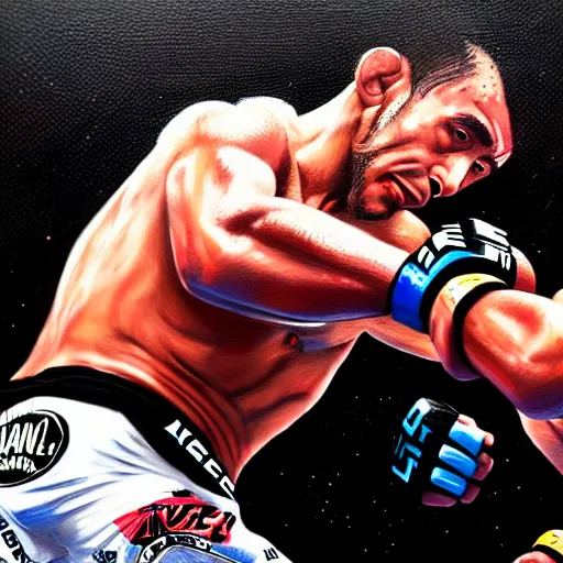 Image similar to tony ferguson knocked out, UFC, MMA, mixed martial arts, Ultimate fighting championship, trending on artstation, detailed art, oil painting