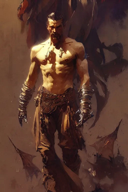 Prompt: attractive man, dnd, painting by gaston bussiere, craig mullins, greg rutkowski, yoji shinkawa