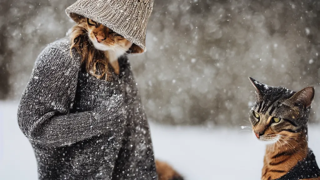 Premium AI Image  a cat wearing a coat and boots in the snow