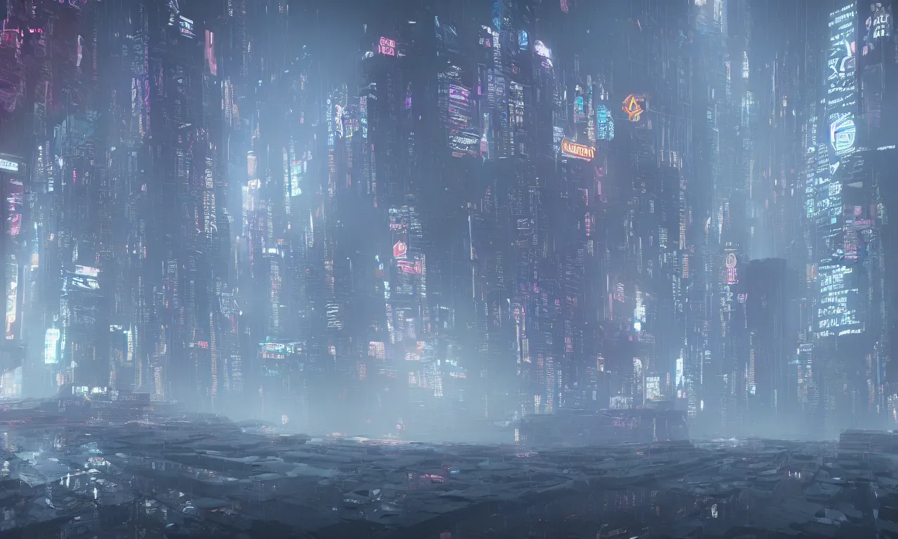 Prompt: reflexion cyberpunk voronoi depth fog