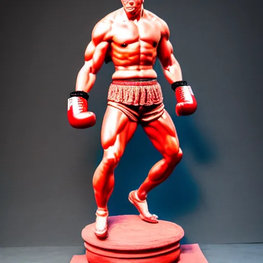 Prompt: museum van damm fight stance portrait statue monument made from porcelain brush face hand painted with iron red dragons full - length very very detailed intricate symmetrical well proportioned