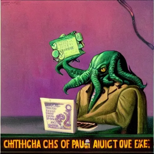 Prompt: Cthulhu has to do taxes. Creator is Paul Lehr