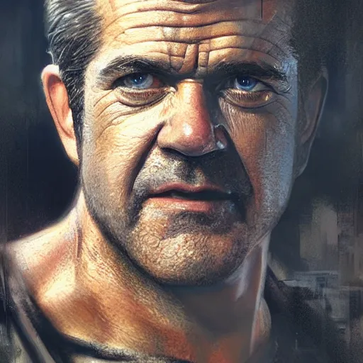 Image similar to mel gibson, hyperrealistic portrait, bladerunner street, art of elysium by jeremy mann and alphonse mucha, fantasy art, photo realistic, dynamic lighting, artstation, poster, volumetric lighting, very detailed face, 4 k, award winning