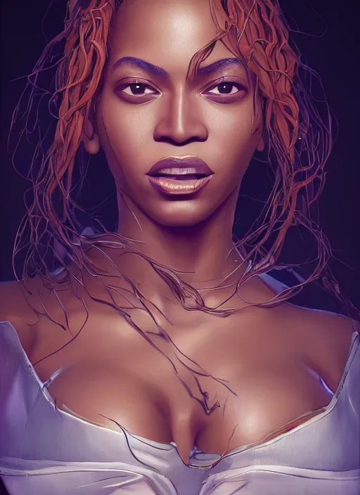 Image similar to beyonce, evangelion, au naturel, hyper detailed, digital art, trending in artstation, cinematic lighting, studio quality, smooth render, unreal engine 5 rendered, octane rendered, art style by klimt and nixeu and ian sprigger and wlop and krenz cushart