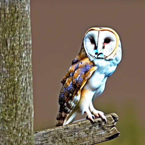 Image similar to barn owl in a suit, very detailed, album photo, canon shot