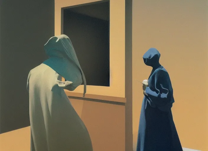 Image similar to woman with a paper bag over the head Edward Hopper and James Gilleard, Zdzislaw Beksinski, highly detailed