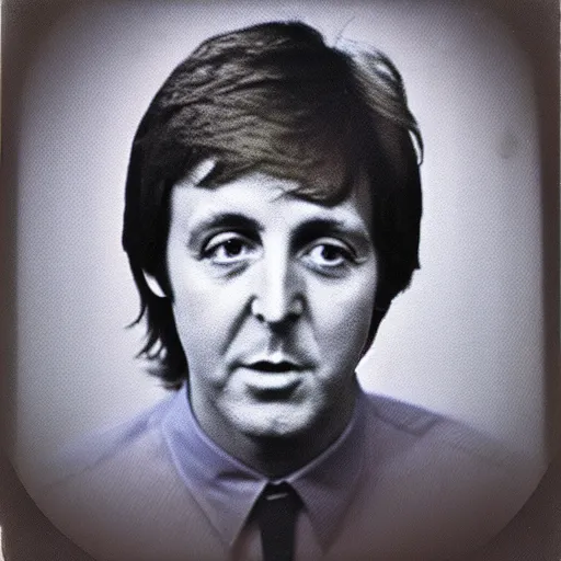 Image similar to Polaroid Portrait of 1970s Paul McCartney, taken in the 1970s, photo taken on a 1970s polaroid camera, grainy, real life, hyperrealistic, ultra realistic, realistic, highly detailed, epic, HD quality, 8k resolution, body and headshot, film still, front facing, front view, headshot and bodyshot, detailed face, very detailed face, by Andy Warhol