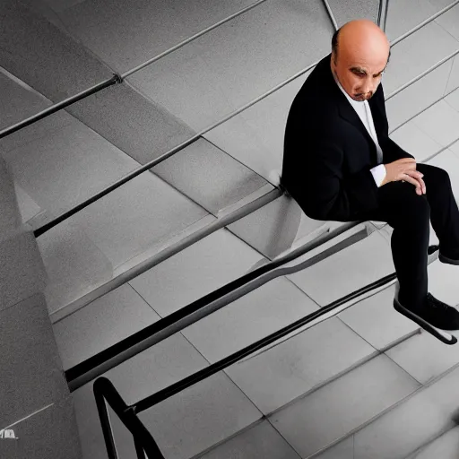 Prompt: dr phil falling down stairs ( sony a 7 r iv, symmetric balance, polarizing filter, photolab, lightroom, 4 k, dolby vision, photography awardm, voque, perfect face )