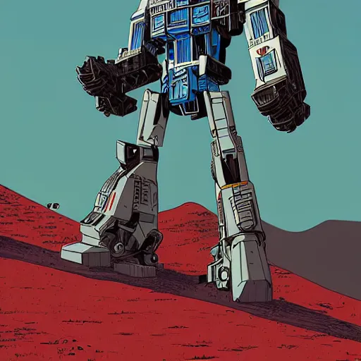 Image similar to optimus prime standing in the desert by kilian eng