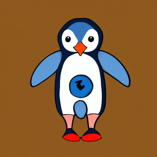 Image similar to cute drawing of a penguin on an astronaut suit, helmet on, floating on space, cartoon style, solid color, symmetric