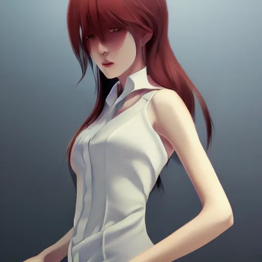 Image similar to kurisu makise, elegant, ultra highly detailed, digital painting, smooth, sharp focus, artstation, art by Ina Wong, by Bo Chen, by ilya kuvshinov