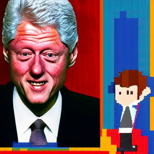 Prompt: Bill Clinton in nintendo graphics. saxophone sunset. art brut. vivid color.