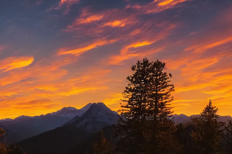 Prompt: a movie still of a mountain landscape at sunset, golden hour