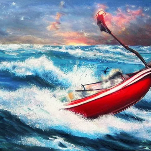 Prompt: nice picture. red lightning in the sea. painting