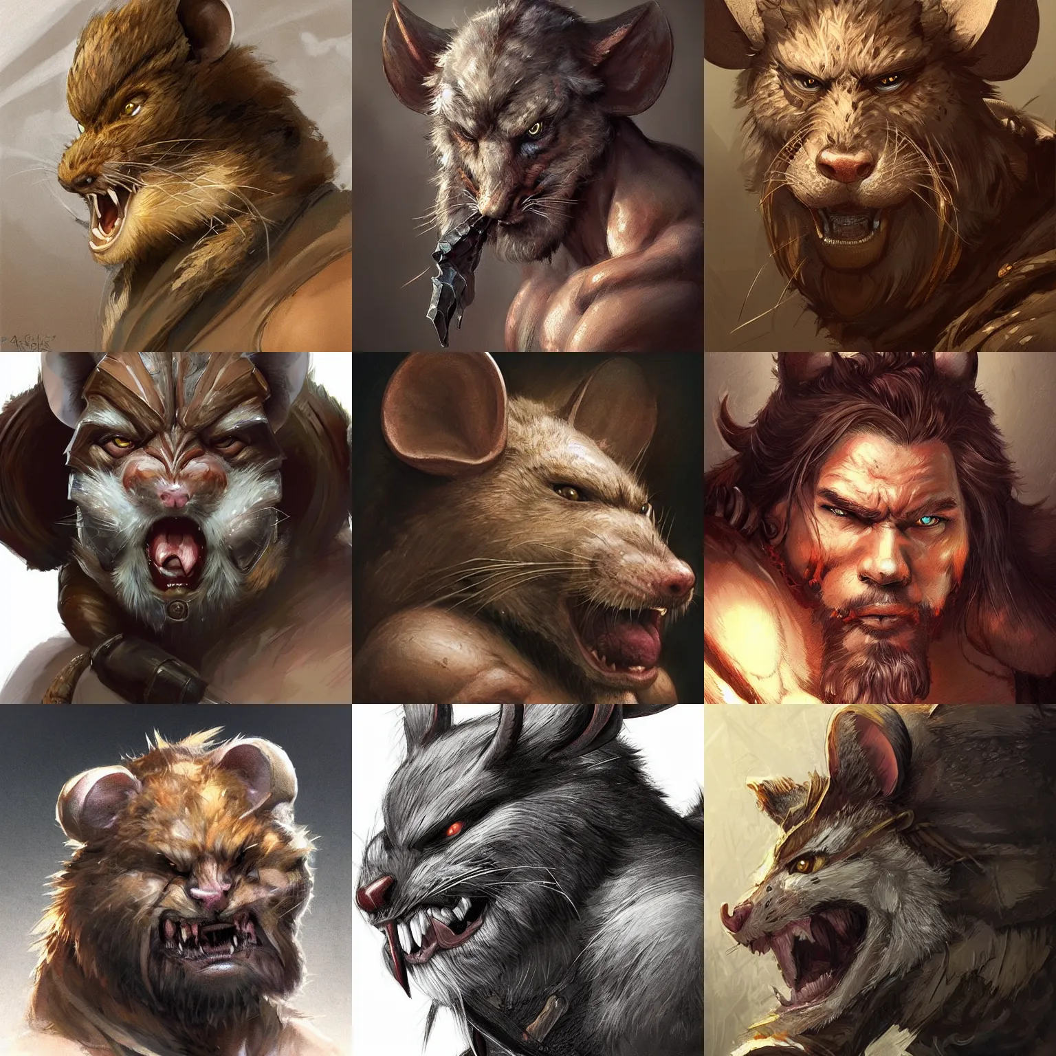 Prompt: asthetic!!! close portrait of angry rugged mouse!!! barbarian, furry muscular, upper body, 👅 👅 , D&D, fantasy, intricate, elegant, highly detailed, digital painting, artstation, concept art, smooth, sharp focus, illustration, art by artgerm and greg rutkowski and alphonse mucha