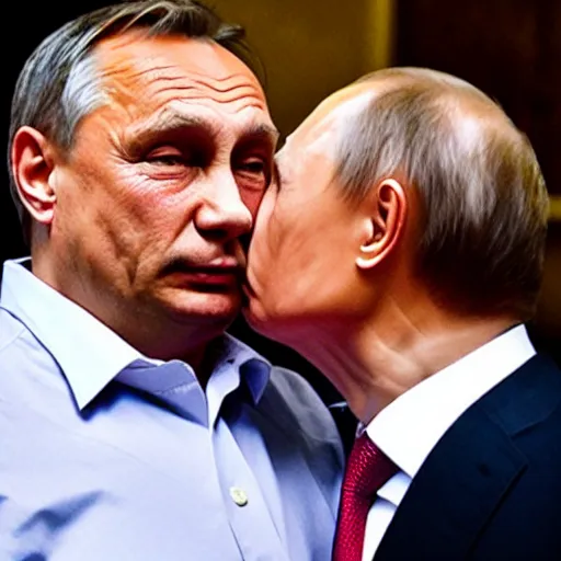 Image similar to viktor orban kissing putin