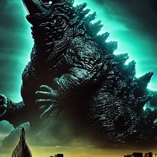 Image similar to godzilla vs cthulhu epic cinematic