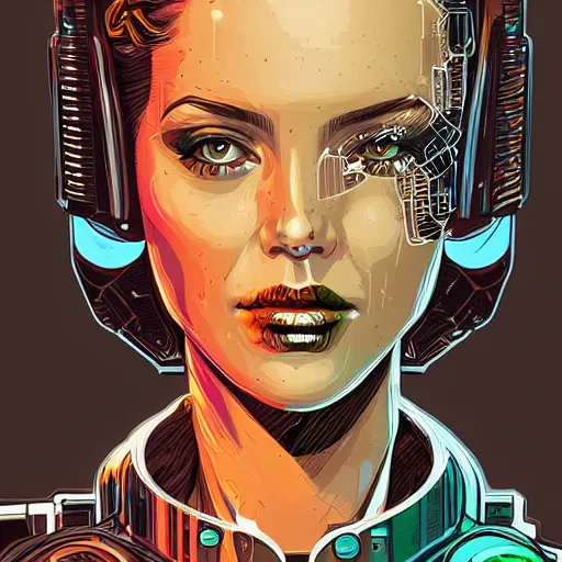 Prompt: a portrait of a female android, by Dan Mumford and Sandra Chevrier
