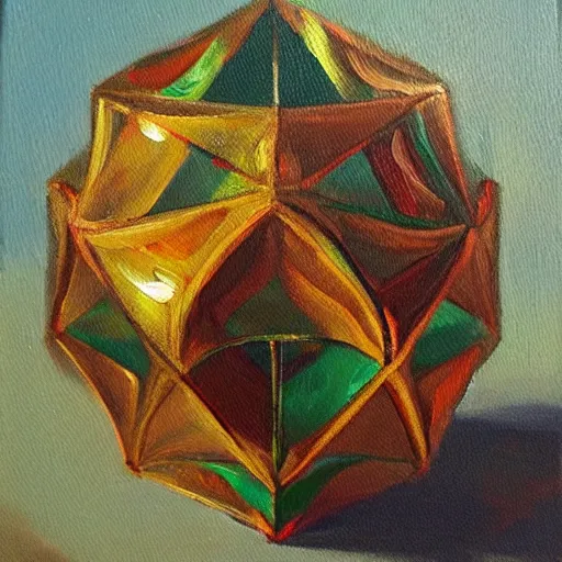 Image similar to a highly detailed and accurate oil painting of an icosahedron