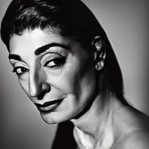 Prompt: Award winning Editorial photo of Maria Callas by Edward Sherriff Curtis and  Lee Jeffries, 85mm ND 5, perfect lighting,  gelatin silver process