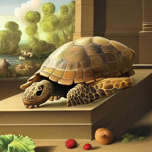 Image similar to Tortoise eating lettuce, art noveau, HD