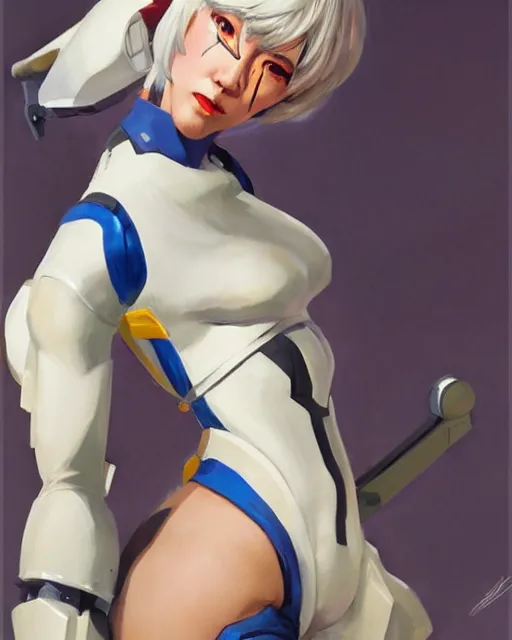 Image similar to greg manchess portrait painting of rei ayanami as an overwatch character, medium shot, asymmetrical, profile picture, organic painting, sunny day, matte painting, bold shapes, hard edges, street art, trending on artstation, by huang guangjian and gil elvgren and sachin teng