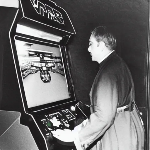 Image similar to rare photo of darth vader playing arcade game