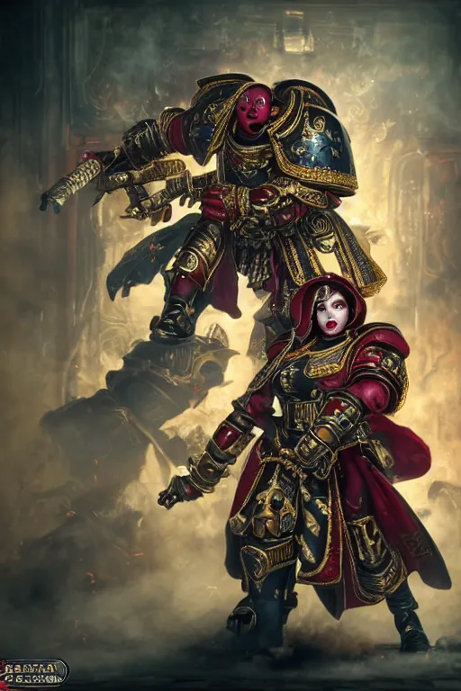 Image similar to a portrait of a adepta sororitas, warhammer 4 0 k setting, dynamic pose, close - up, intricate details, intricately detailed clothing, intricate textures, warm lighting, vivid colors, smoke and mist, realistic octane render, hyper realistic render, volumetric shading, depth of field, raytracing, 8 k,