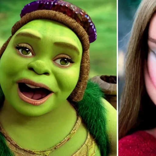 Image similar to natalie portman shrek mashup