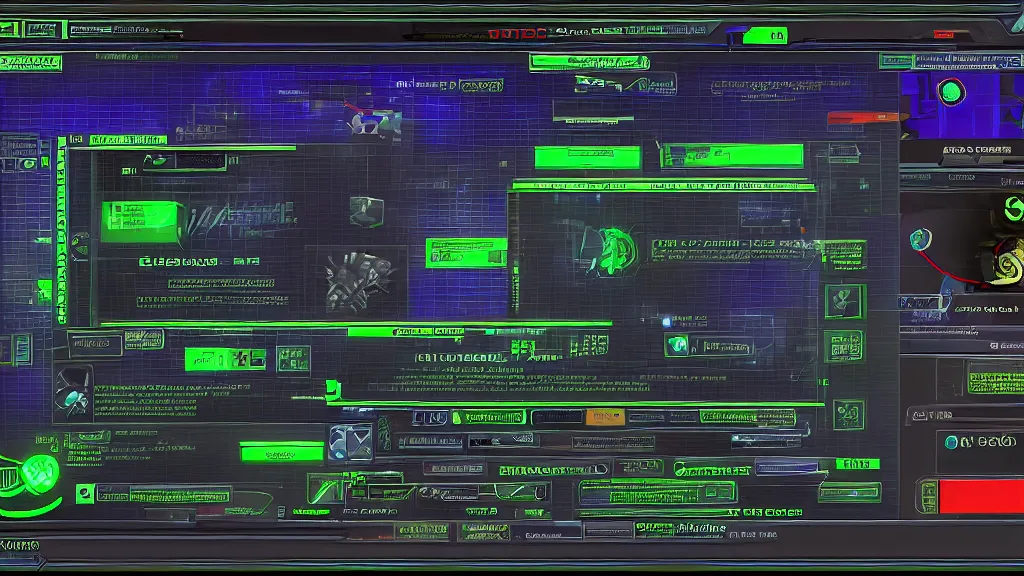 Image similar to GUI for an Ouroboros tracker program, System Shock 2, Shin Megami Tensei Nocturne, Deus Ex