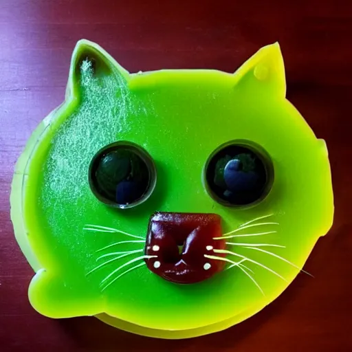 Image similar to a cat made out of jello, gelatinous