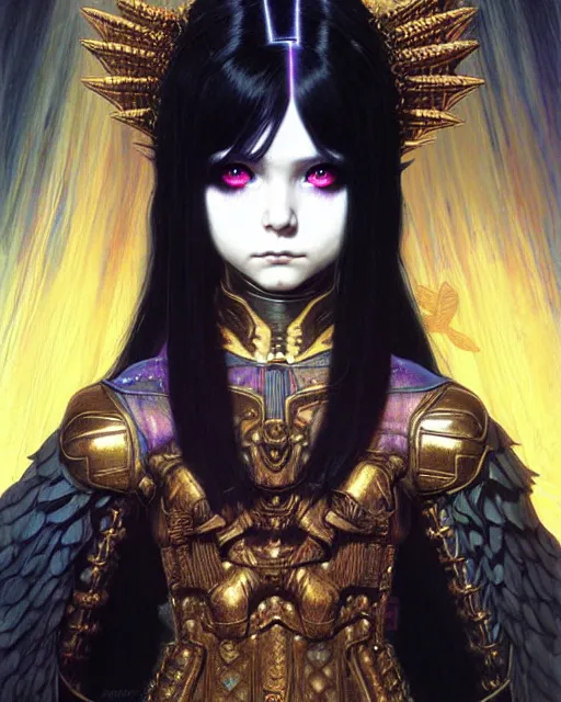 Image similar to portrait of beautiful cute young goth maiden girl with short white hairs in warhammer armor, art by ( ( ( kuvshinov ilya ) ) ) and wayne barlowe and gustav klimt and artgerm and wlop