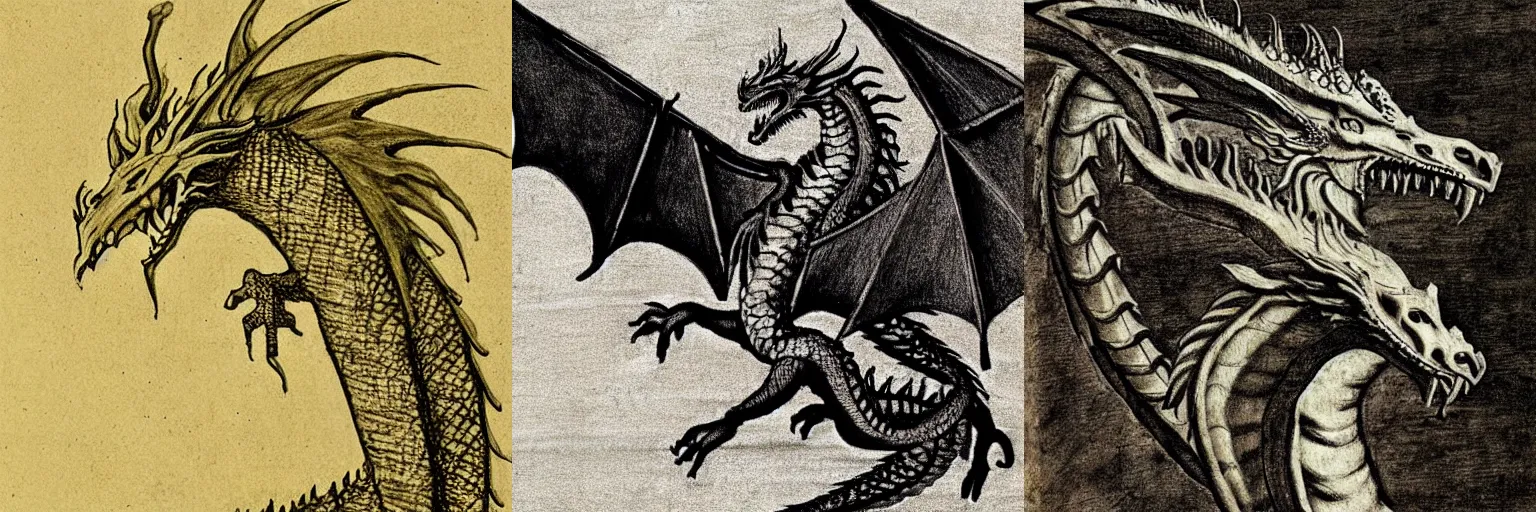 Prompt: dragon, drawing by Leonardo Da Vinci