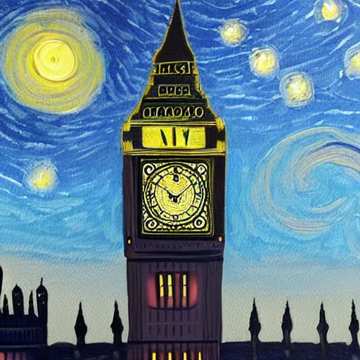 Image similar to painting of big ben in style of starry night