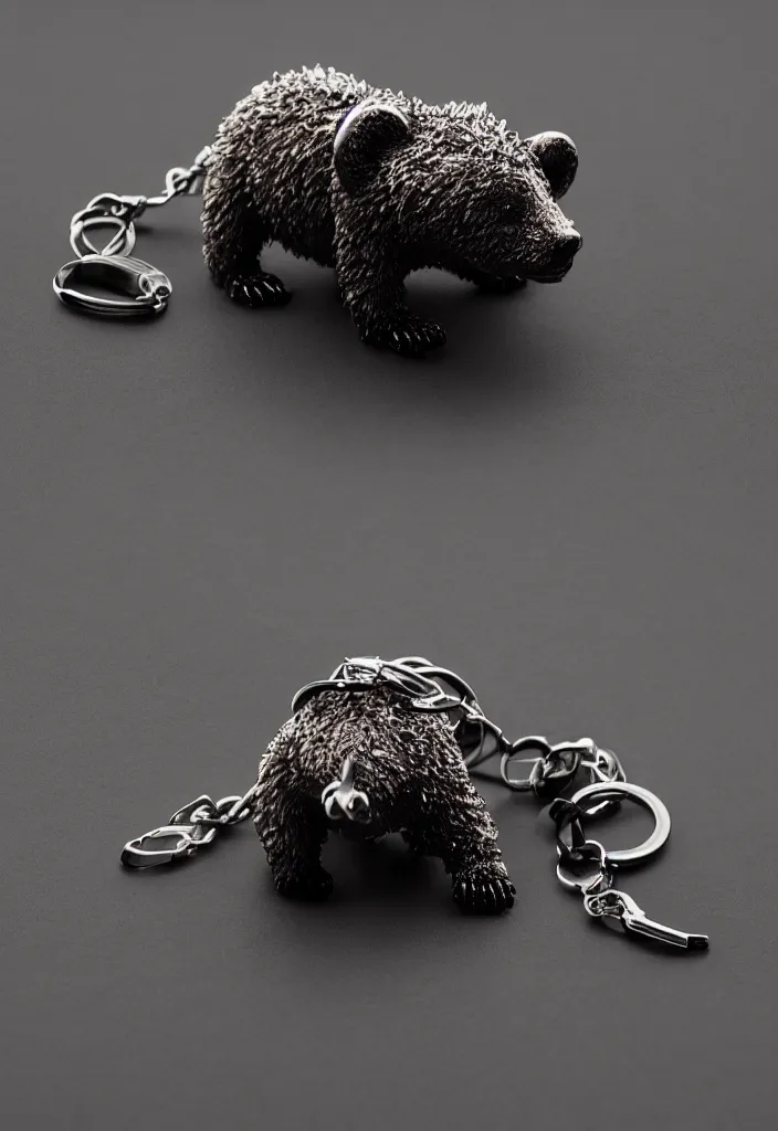 Image similar to a small crystal bear keychain by greg rutkowski, sung choi, mitchell mohrhauser, maciej kuciara, johnson ting, maxim verehin, peter konig, 8 k photorealistic, cinematic lighting, hd, high details, dramatic, atmosphereric, trending on artstation