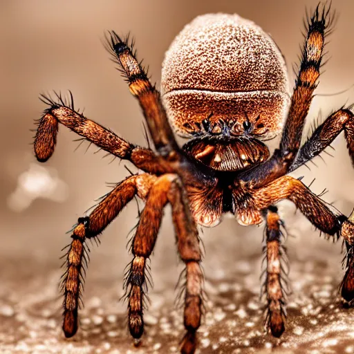 Prompt: detailed photograph of a levitating ice cream cone covered in hairy - legged brown recluse spiders