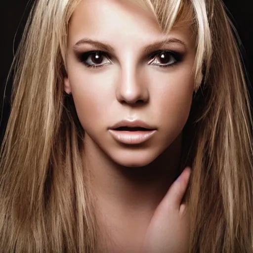 Image similar to a masterpiece portrait photo of a beautiful young woman who looks like a britney spears, symmetrical face