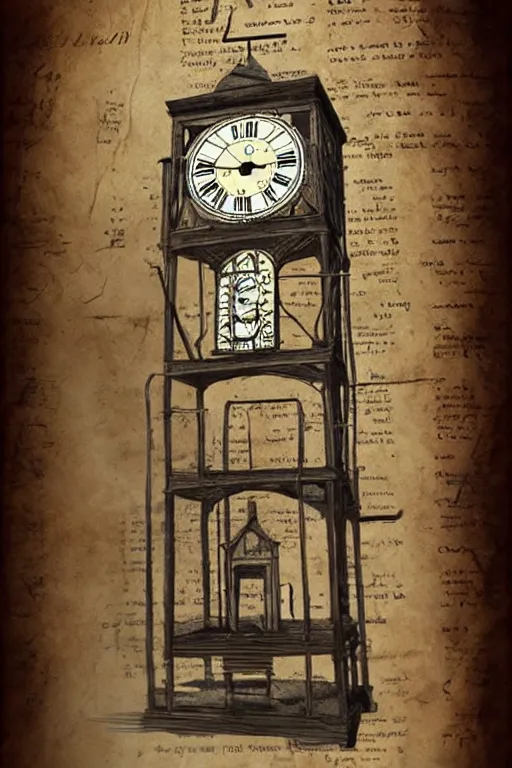 Image similar to the impossible clock tower, tower, building steampunk, papyrus, parchment