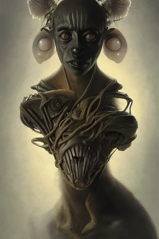 Prompt: lemur inventor, physically accurate, moody dynamic lighting, very very intricate, very very elegant, highly detailed, digital painting, artstation, HR GIGER, Hieronymus Bosch, Francis Bacon, concept art, smooth, very beautiful, sharp focus, illustration, art by artgerm and greg rutkowski and alphonse mucha