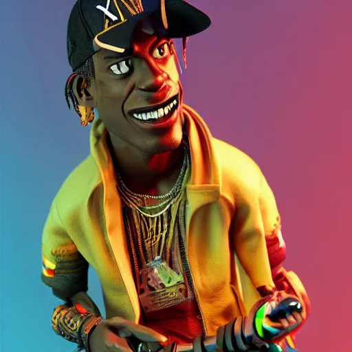 Image similar to Travis Scott as a vinyl figure, octane render, 3d rendering, light, studio,