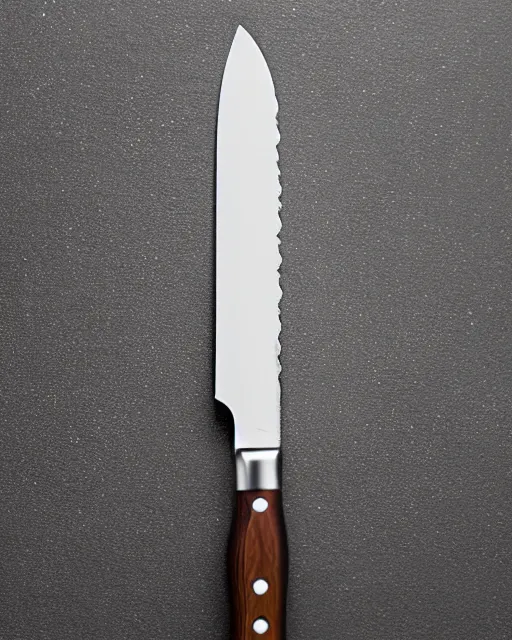 Image similar to A normal, average-looking kitchen knife; studio photo; product photo; bokeh, 90mm, f/1.4